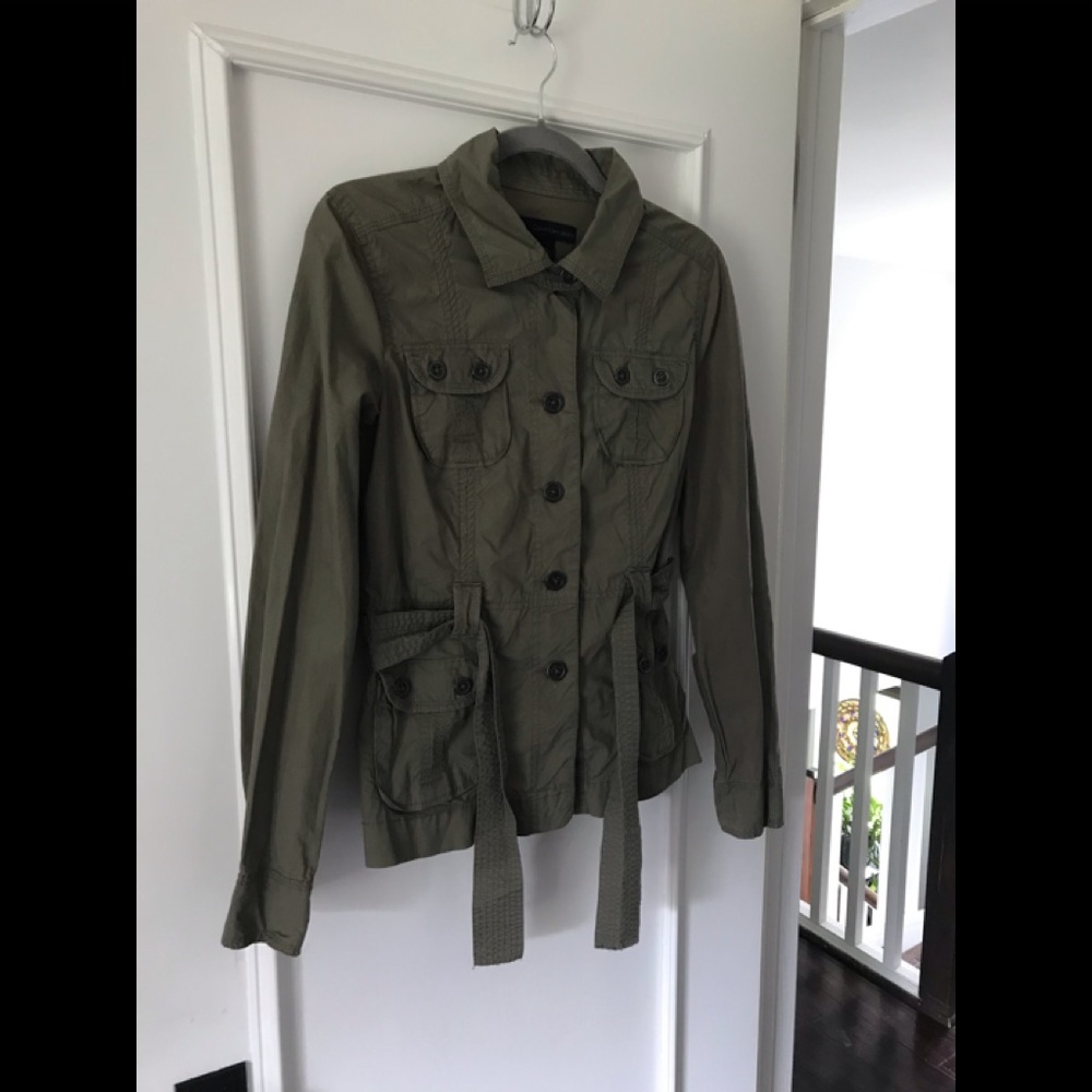 Calvin Klein Jeans Army Shirt/Jacket Y2K Button Down Tie Waist Olive Green - Picture 11 of 15
